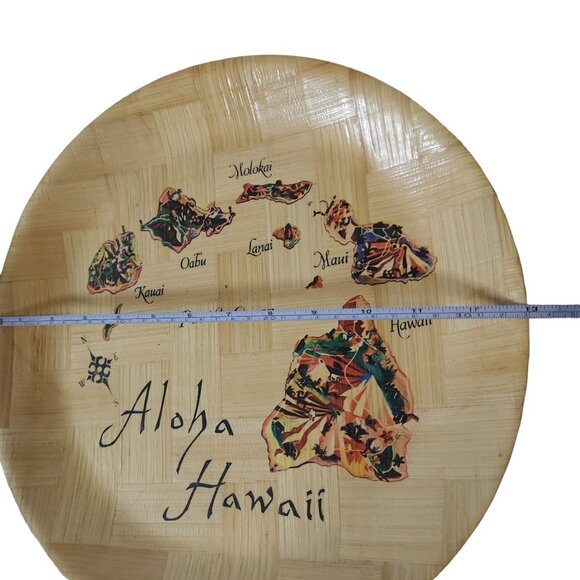 Hawaii Souvenir Shallow Platter Bowl Tray Woven Bamboo of Hawaiian Islands Map - Picture 9 of 15